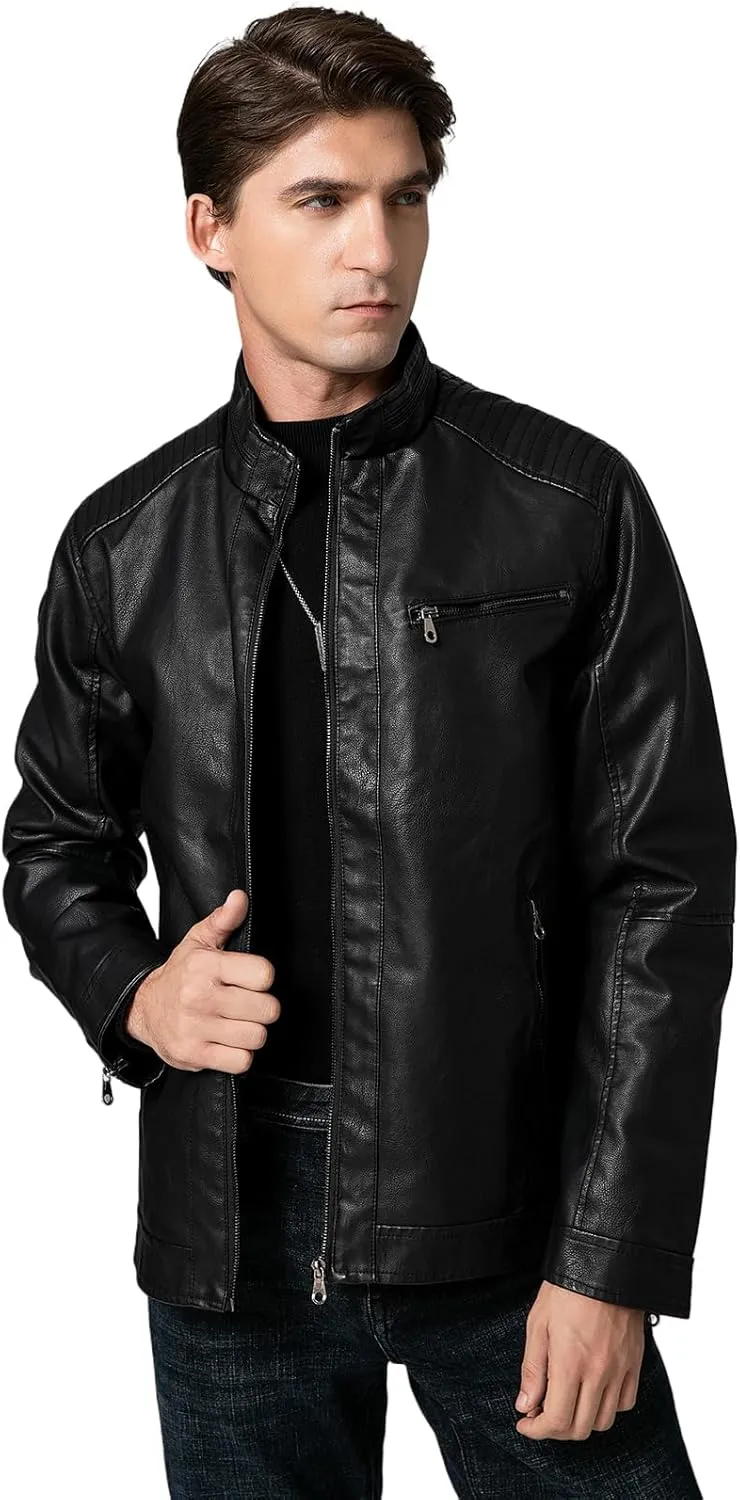 Litteking Men's Leather Jacket PU Faux Fleece Varsity Bomber Jackets Motorcycle Biker Coat
