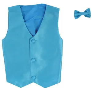 Little Boys Aqua Poly Silk Vest Bowtie Special Occasion Set 2T-7