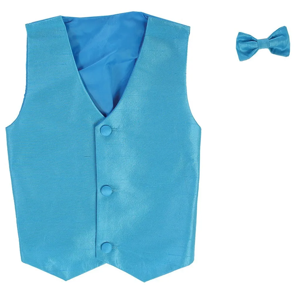 Little Boys Aqua Poly Silk Vest Bowtie Special Occasion Set 2T-7