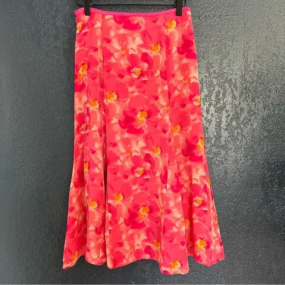 Liz Claiborne Pink Floral Print Sheer Lined Skirt