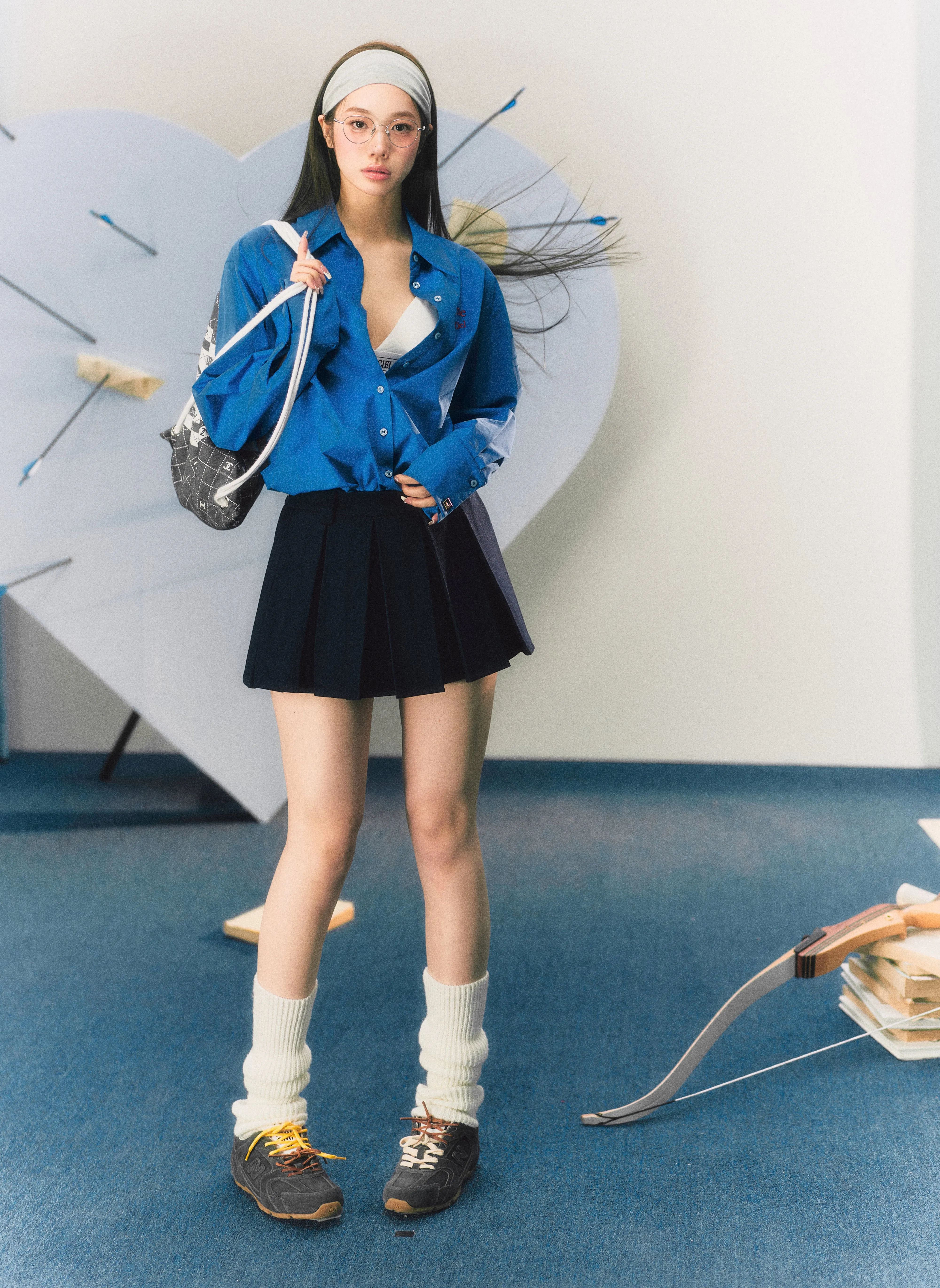 LLDC  'CUPID LOVE' Logo Embroidered Shirt & Tailored Pleated Skirt