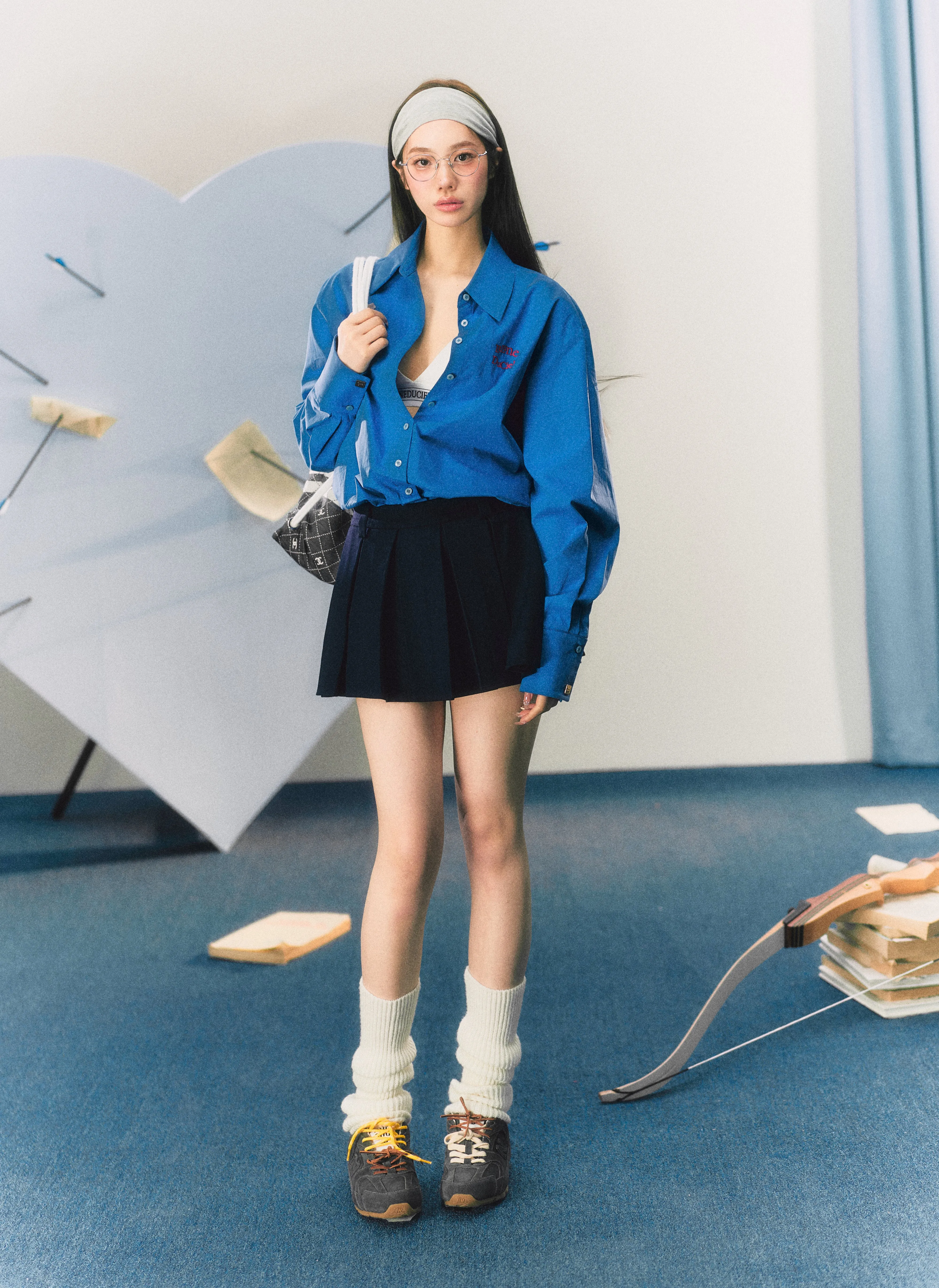 LLDC  'CUPID LOVE' Logo Embroidered Shirt & Tailored Pleated Skirt