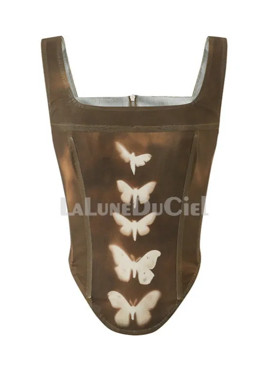 LLDC Mesh Butterfly  Corset Top & Mesh Print Mini Skirt