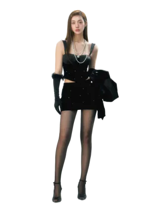 LLDC Velvet Pearl Jacket & Bustier Tank Top & Mini Skirt