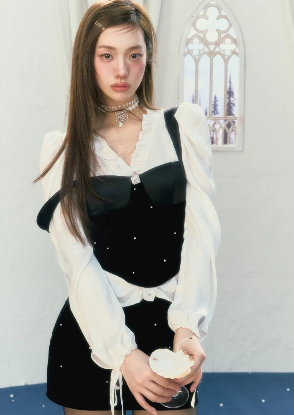 LLDC Velvet Pearl Jacket & Bustier Tank Top & Mini Skirt