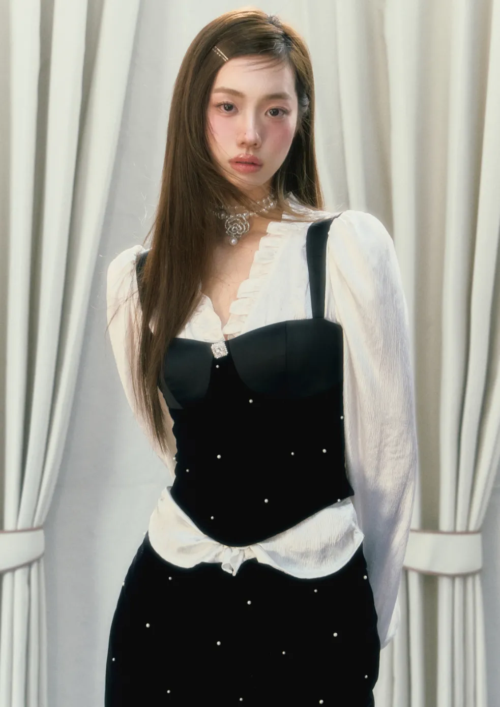 LLDC Velvet Pearl Jacket & Bustier Tank Top & Mini Skirt