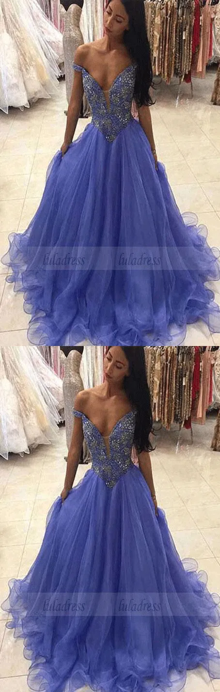 Long Evening Dresses, A line Tulle Prom Dresses