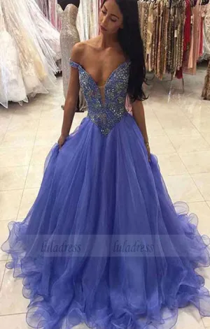Long Evening Dresses, A line Tulle Prom Dresses