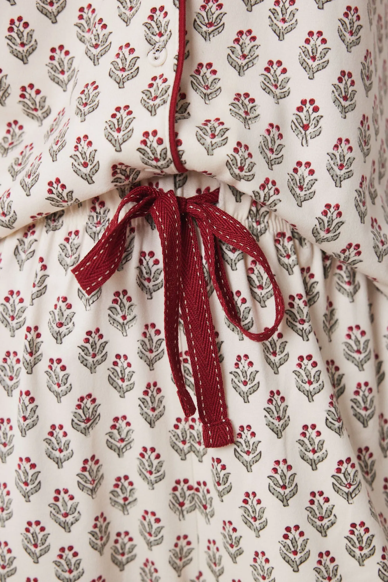 Long ivory flower shirt pajamas