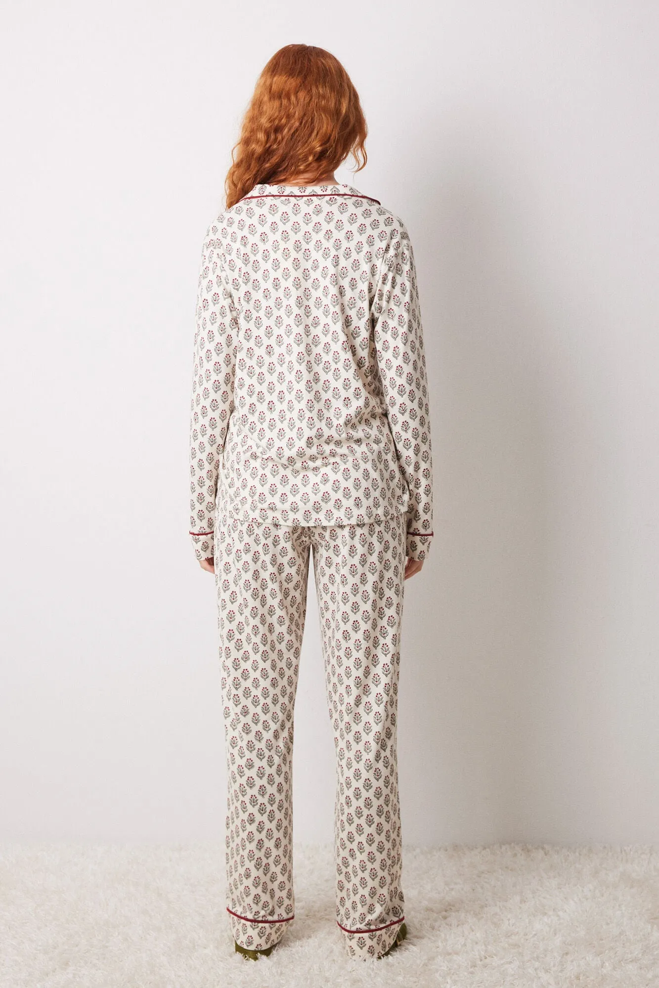 Long ivory flower shirt pajamas
