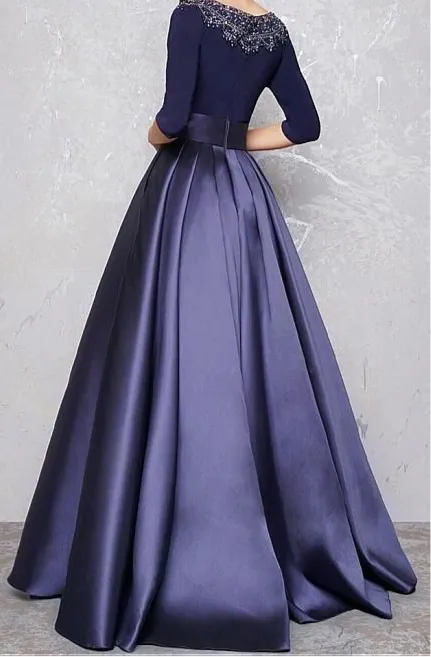 Long sleeves Aline satin prom dress Muslim fashion dress