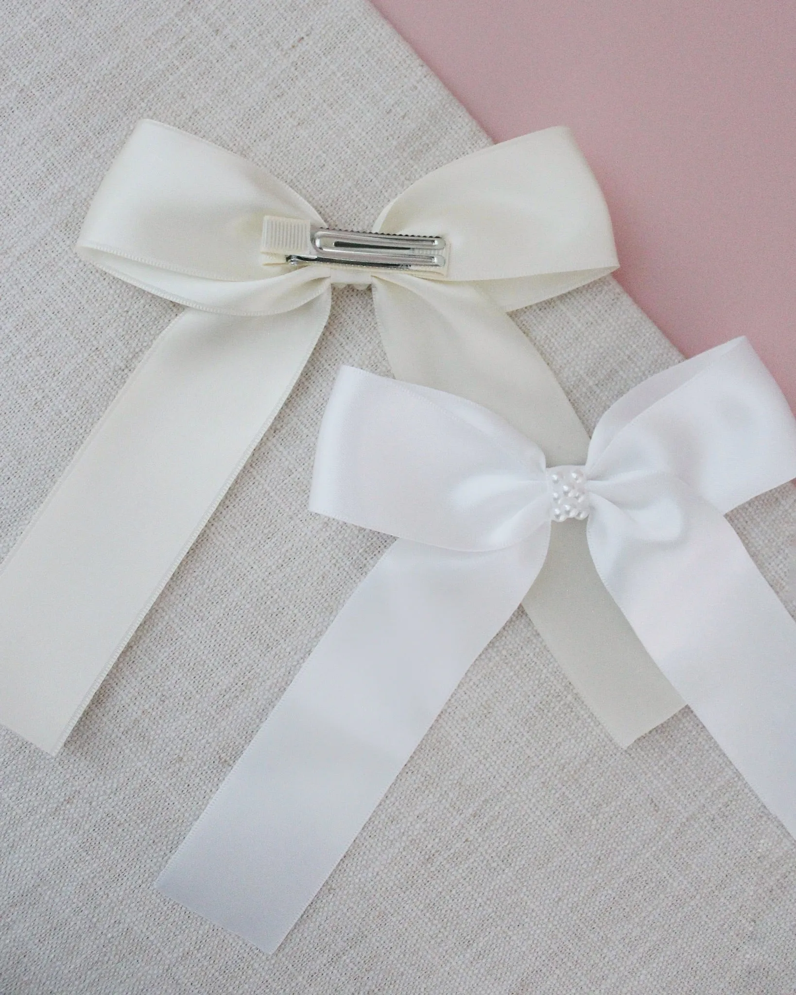 Long Tail Satin Hair Clip with Pearls