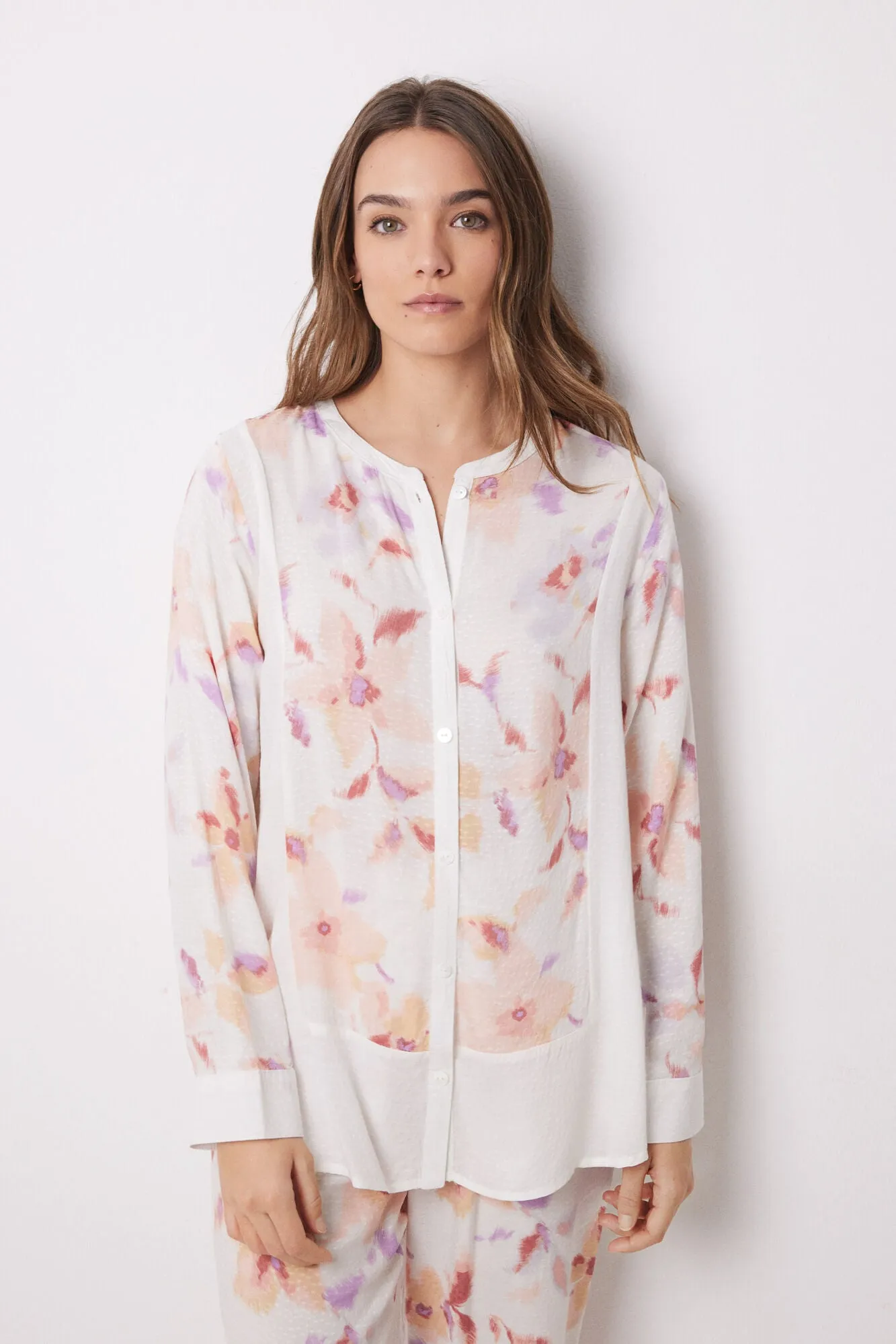 Long viscose flower shirt pajamas
