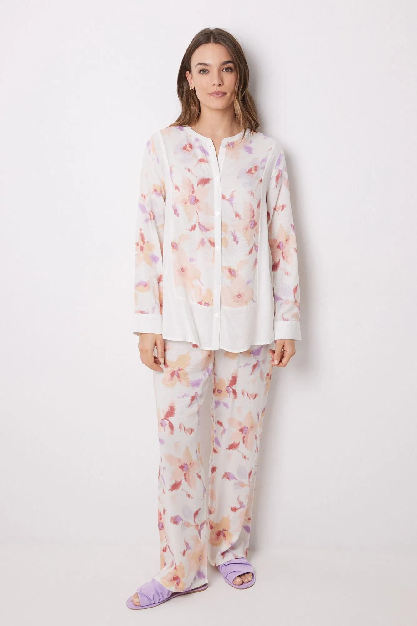 Long viscose flower shirt pajamas