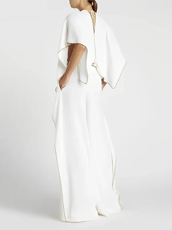 Loose Half-Sleeves Deep V-Neck Jumpsuits
