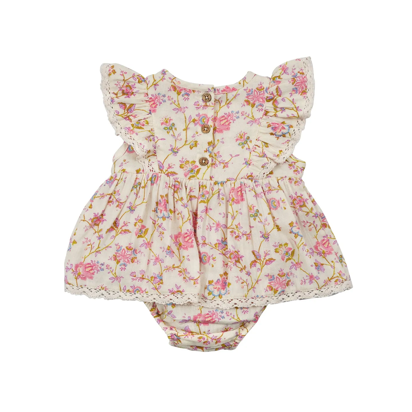 Louise Misha Rompers Lena Printed Double Gauze Cream Bucolia Fields