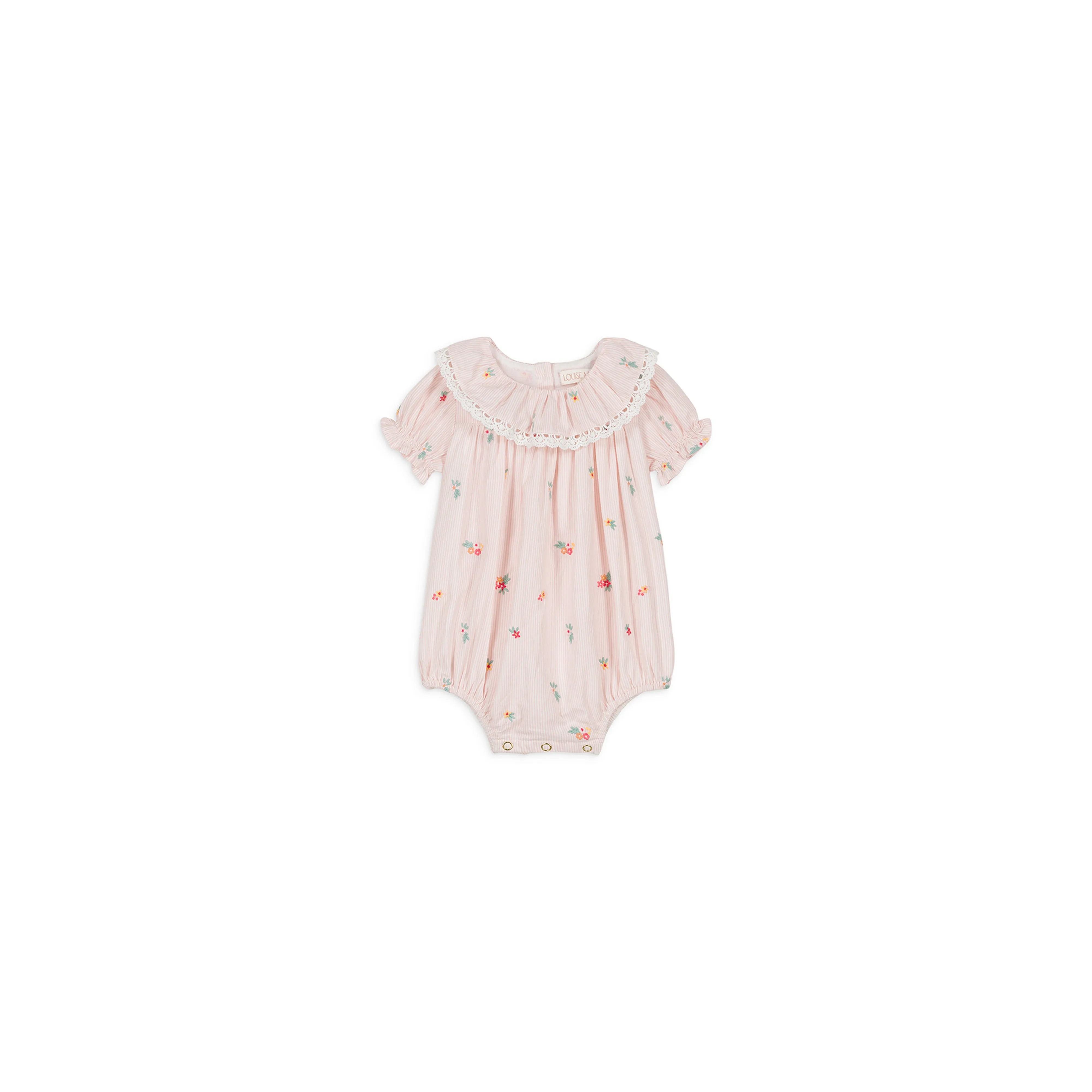 Louise Misha Rompers Yolia - Embroidered Yarn Dyed Stripes - Pink Bouquet Stripes