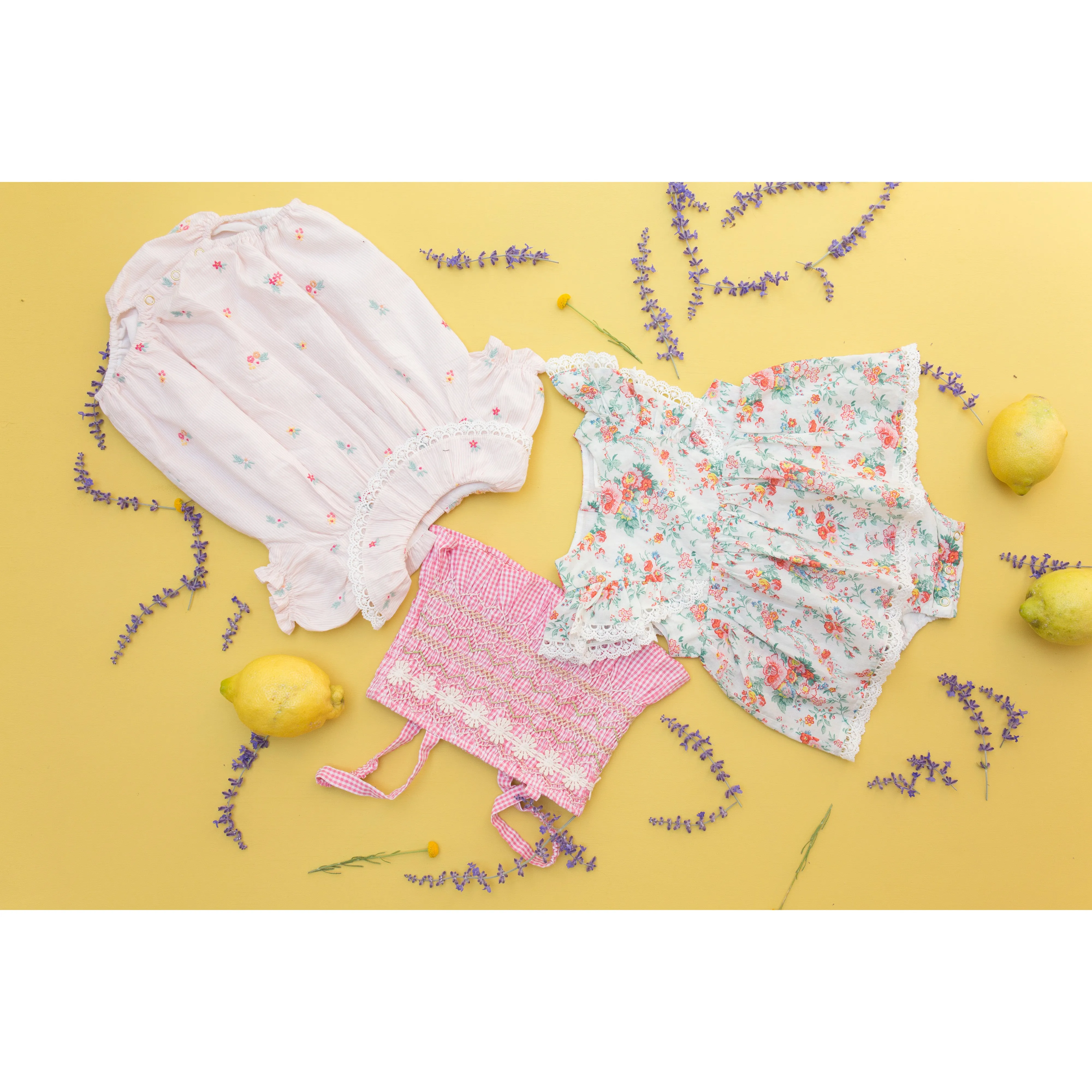 Louise Misha Rompers Yolia - Embroidered Yarn Dyed Stripes - Pink Bouquet Stripes