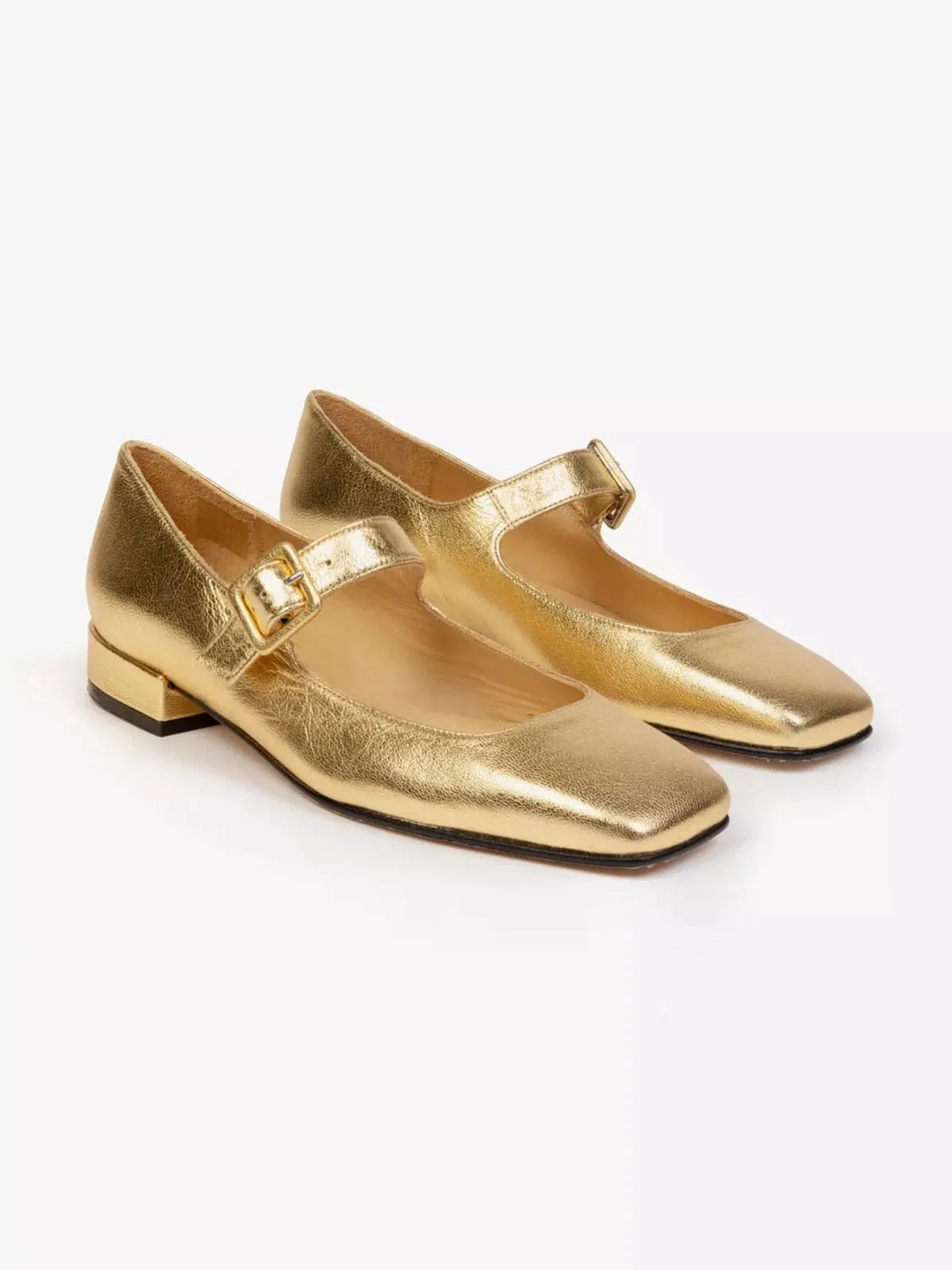 Low Mary Jane Leather Shoes – Gold