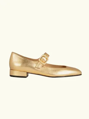 Low Mary Jane Leather Shoes – Gold