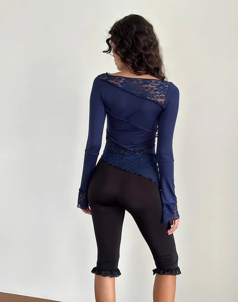 Lucca Long Sleeve Top in Slinky Lace Navy Blue