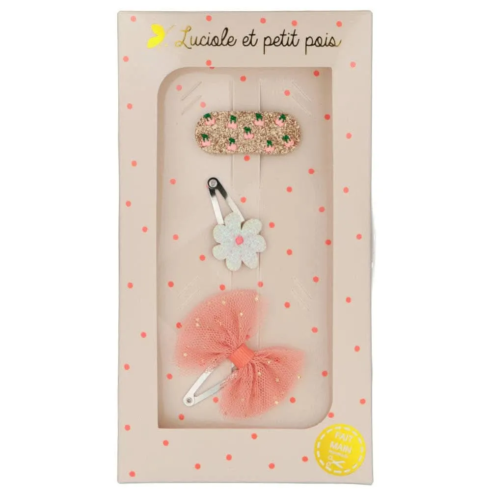Luciole et Petit Pois | Gift box - 3 mini clips - White flower