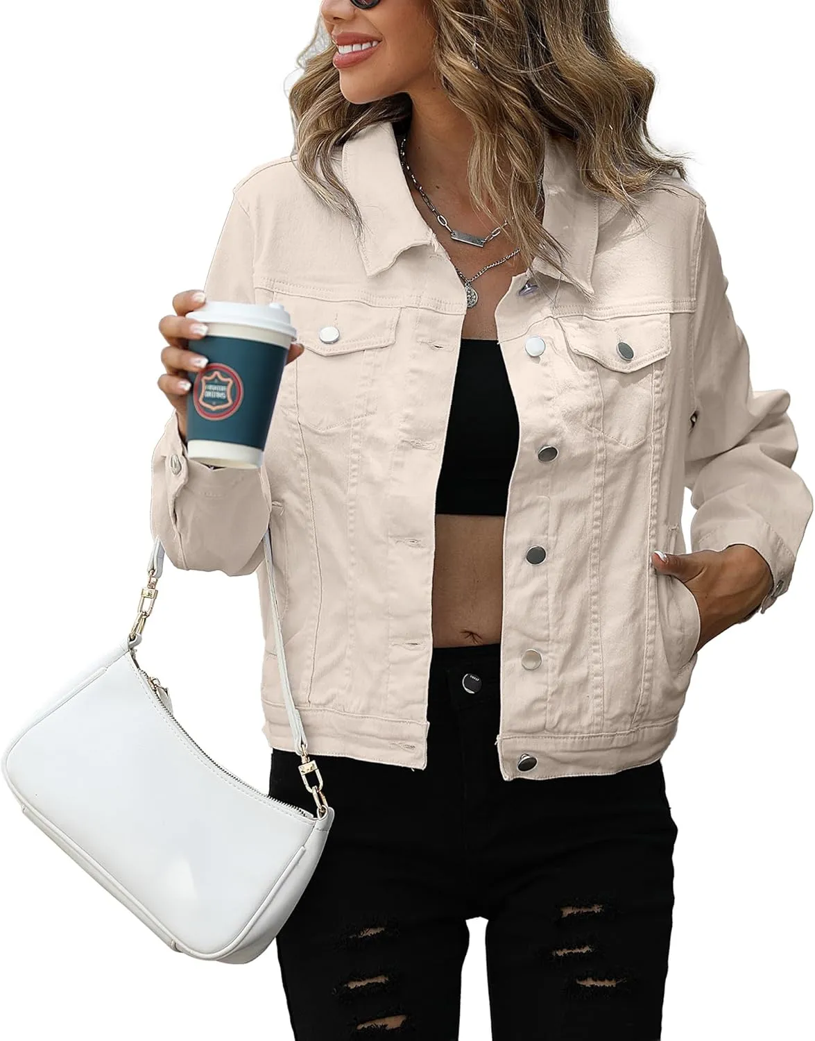 LZLER Womens Denim Jackets,Stretch Slim Fit Jean Jacket