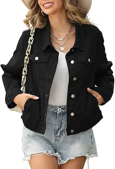 LZLER Womens Denim Jackets,Stretch Slim Fit Jean Jacket