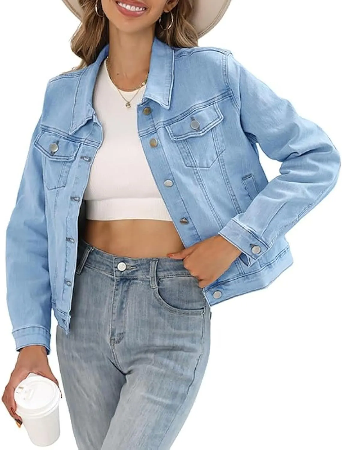 LZLER Womens Denim Jackets,Stretch Slim Fit Jean Jacket