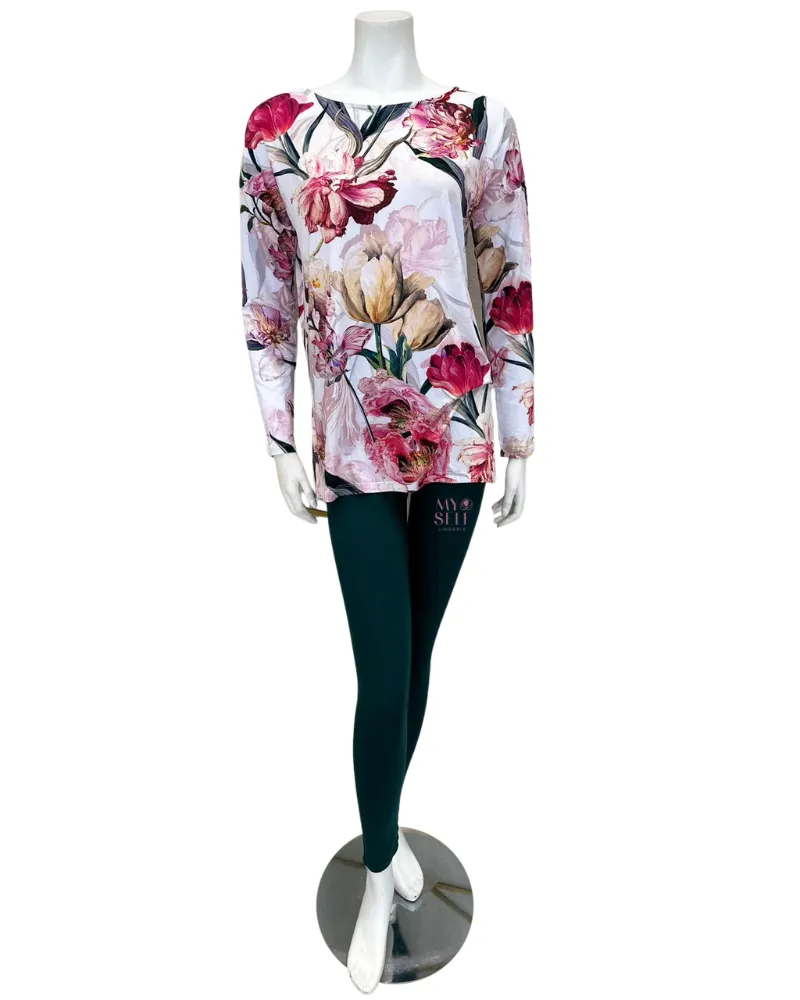 M4021 Floral Print Green Pants Modal Pajamas Set