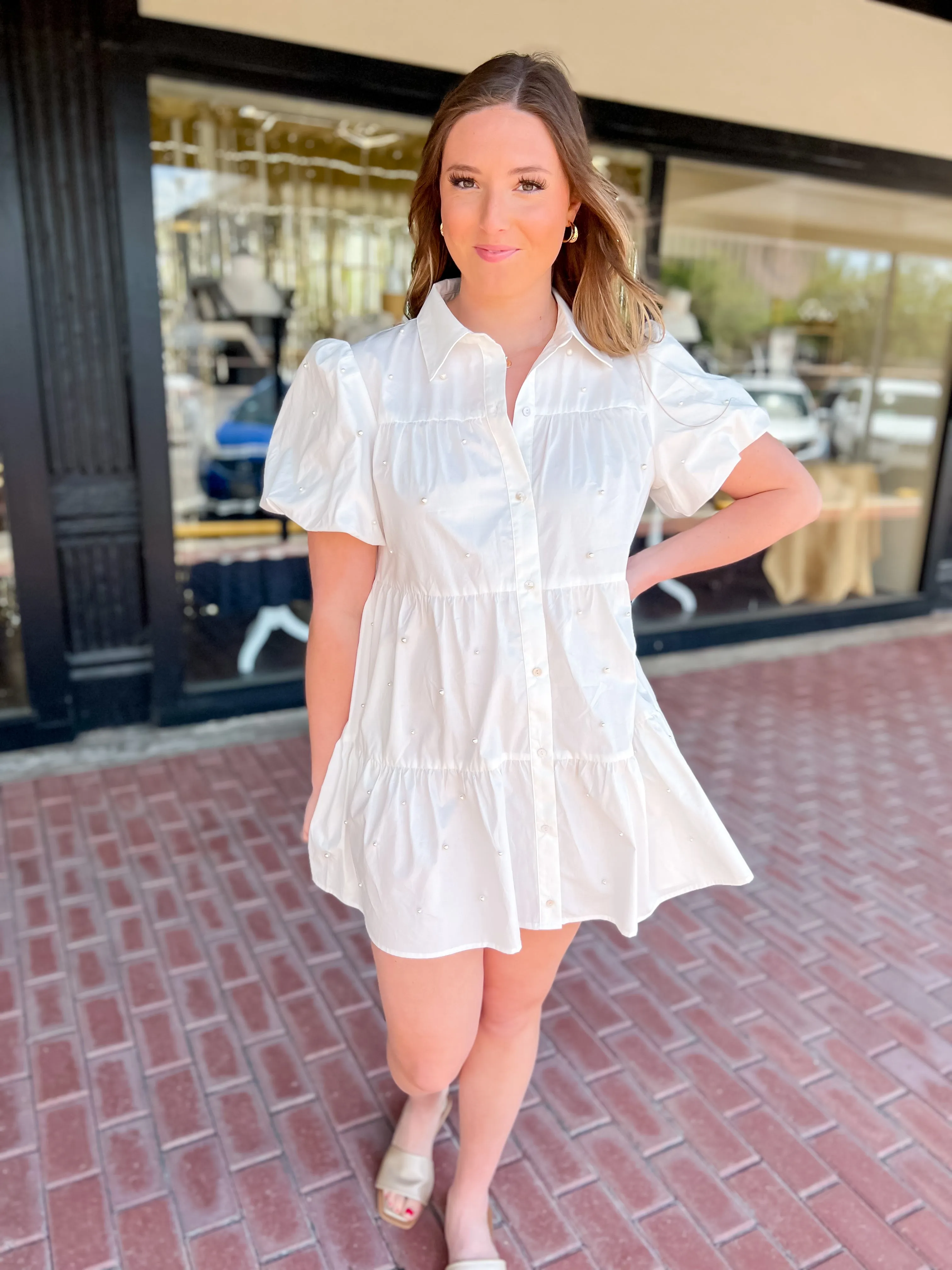 Macie Pearl Puff Sleeve Dress