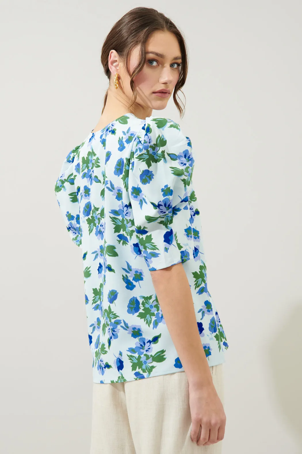 Magnolis Floral Change of Heart Puff Sleeve Blouse