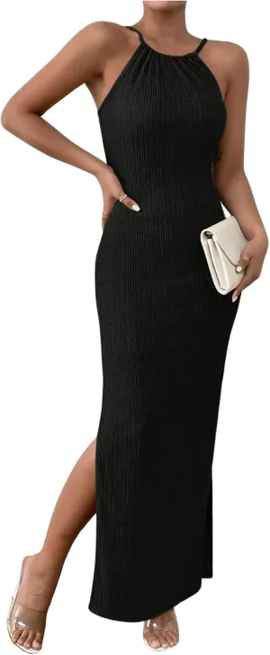 MakeMeChic Women's Formal Maxi Dress Halter Sleeveless Bodycon Dress Party Dresses