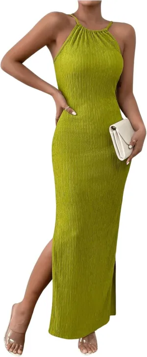 MakeMeChic Women's Formal Maxi Dress Halter Sleeveless Bodycon Dress Party Dresses