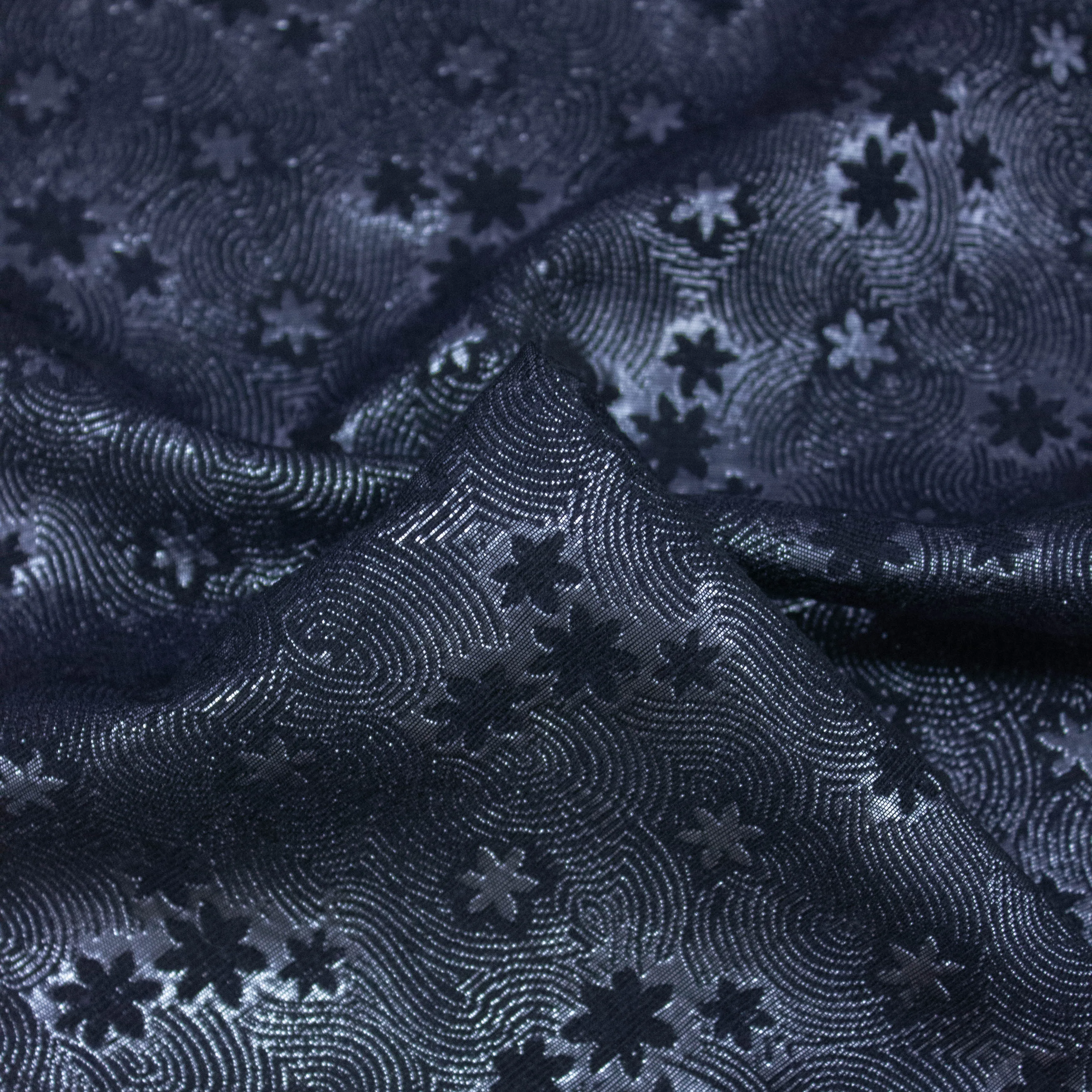 Manus Silver Blue Floral PolyCotton Jacquard