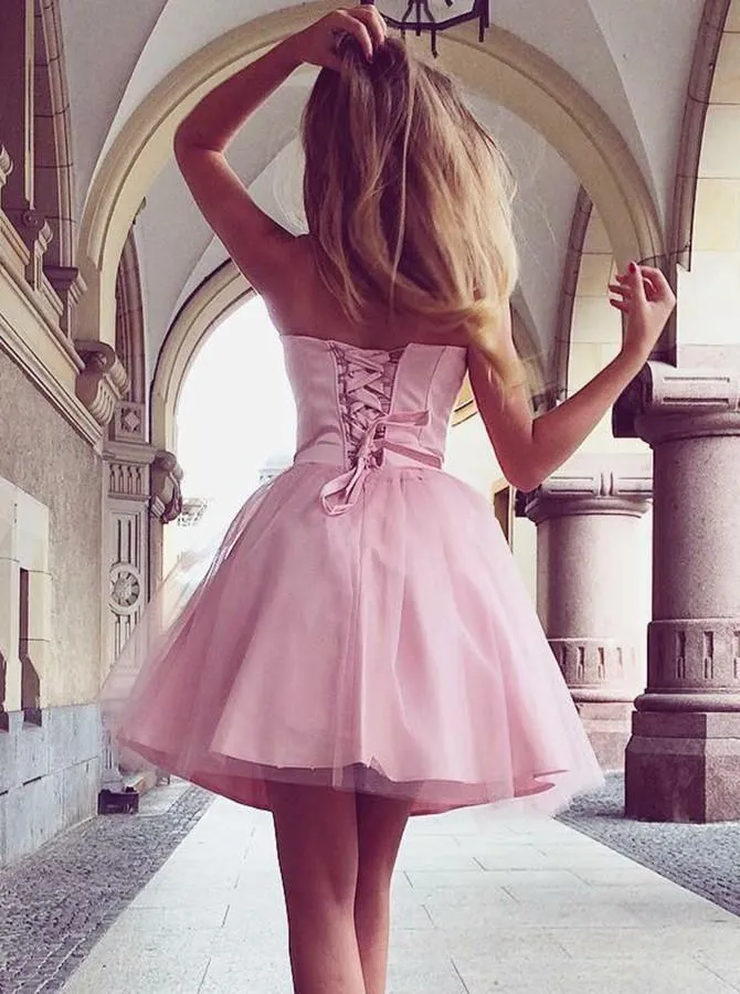 Marvelous Satin & Tulle Sweetheart Neckline A-line Homecoming Dresses HD203