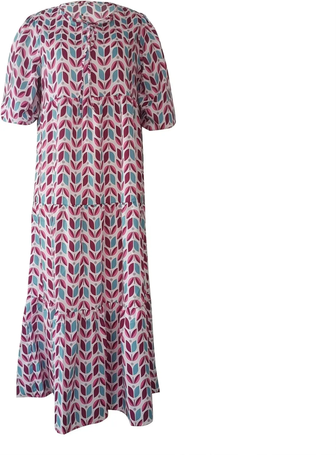 Maxi Dresses for Women 2025 Summer Casual Loose Fit Long Bohemian Dress Geometric Half Sleeve Tiered Flowy Maxi Dresses
