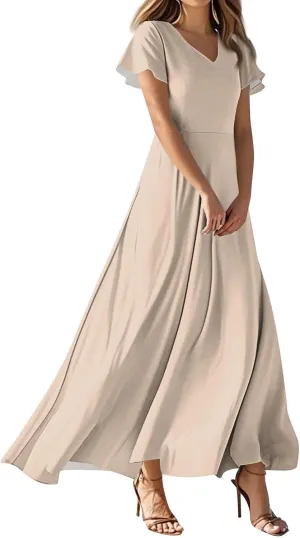 Maxi Dresses for Women 2025 Summer Floral V Neck Wrap Short Sleeve Dress Casual Flowy Elegant Wedding Guest Dresses