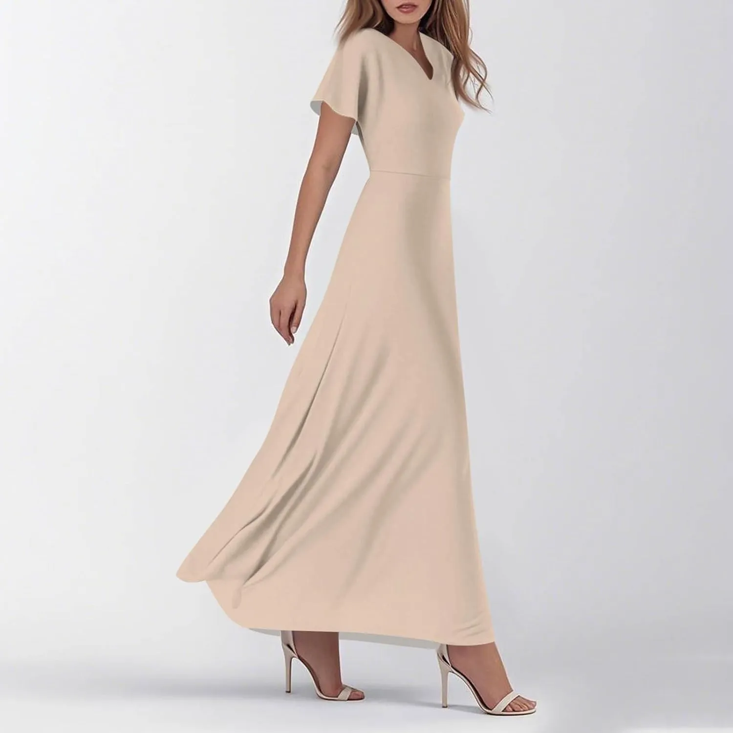 Maxi Dresses for Women 2025 Summer Floral V Neck Wrap Short Sleeve Dress Casual Flowy Elegant Wedding Guest Dresses