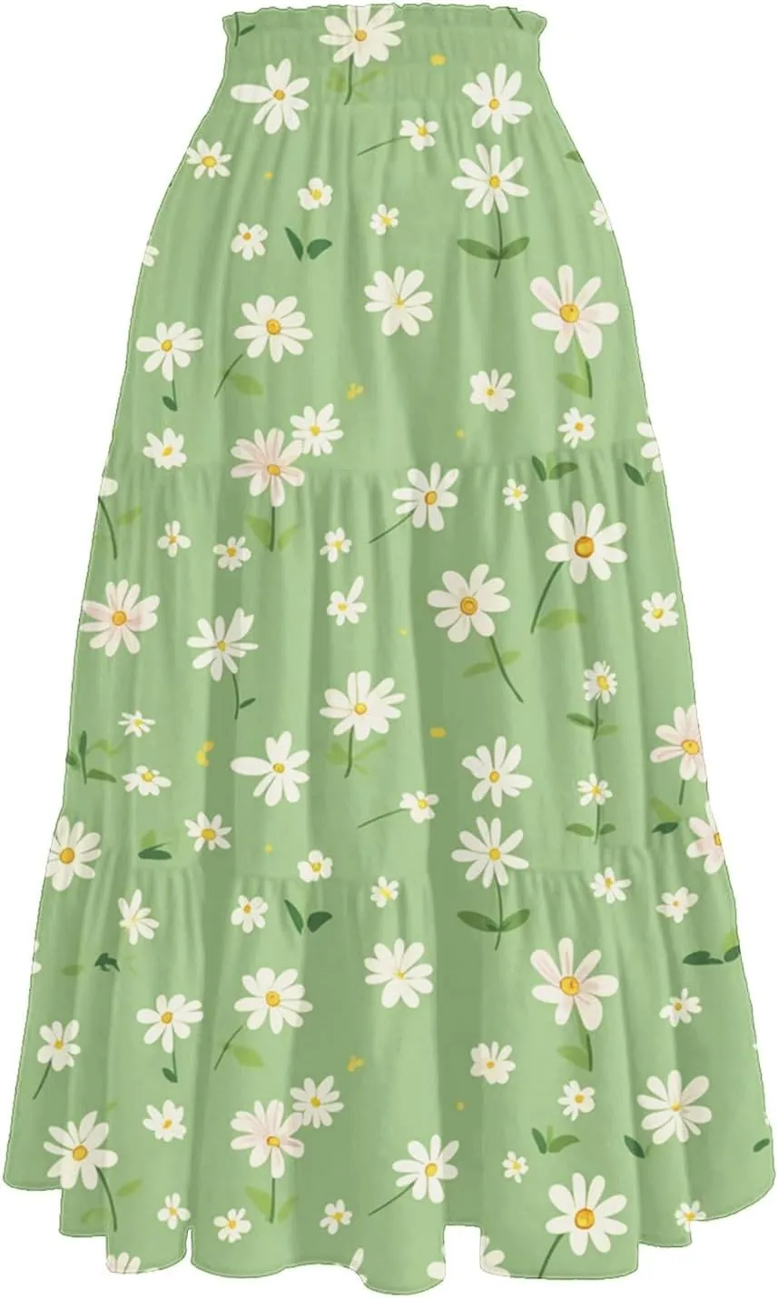 Maxi Skirts for Women 2025 Vintage Printed High Waist Flowy Hem Trendy Skirts Relaxed Beach Vacation Skirt