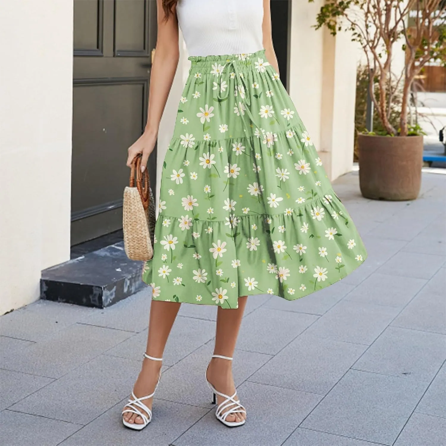 Maxi Skirts for Women 2025 Vintage Printed High Waist Flowy Hem Trendy Skirts Relaxed Beach Vacation Skirt