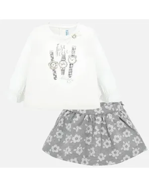 Mayoral Jaquard Flowery Skirt Set