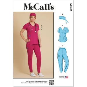 McCall's Pattern M8421 Misses' Knit Scrub Tops, Pants, Jogger and Cap
