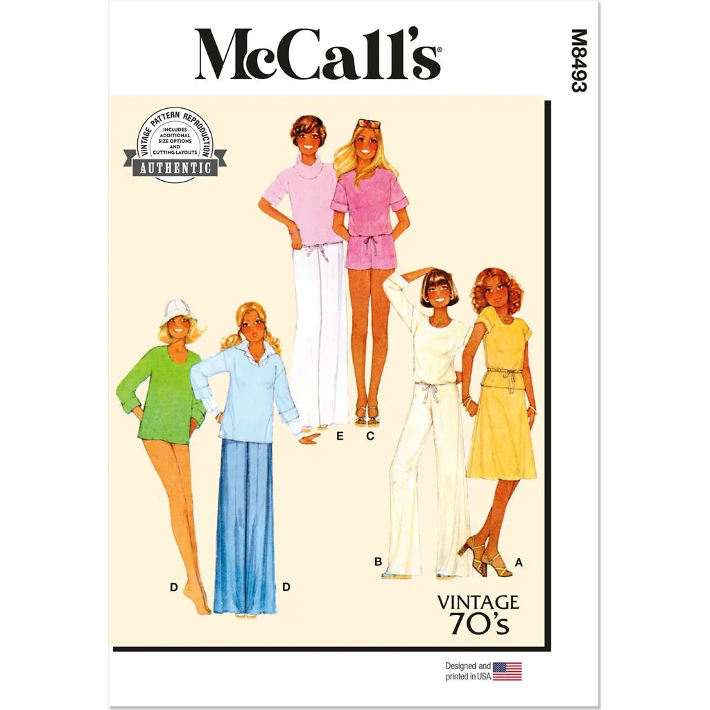 McCall's Pattern M8493 Misses' Knit Tops, Skirt, Pants and Shorts