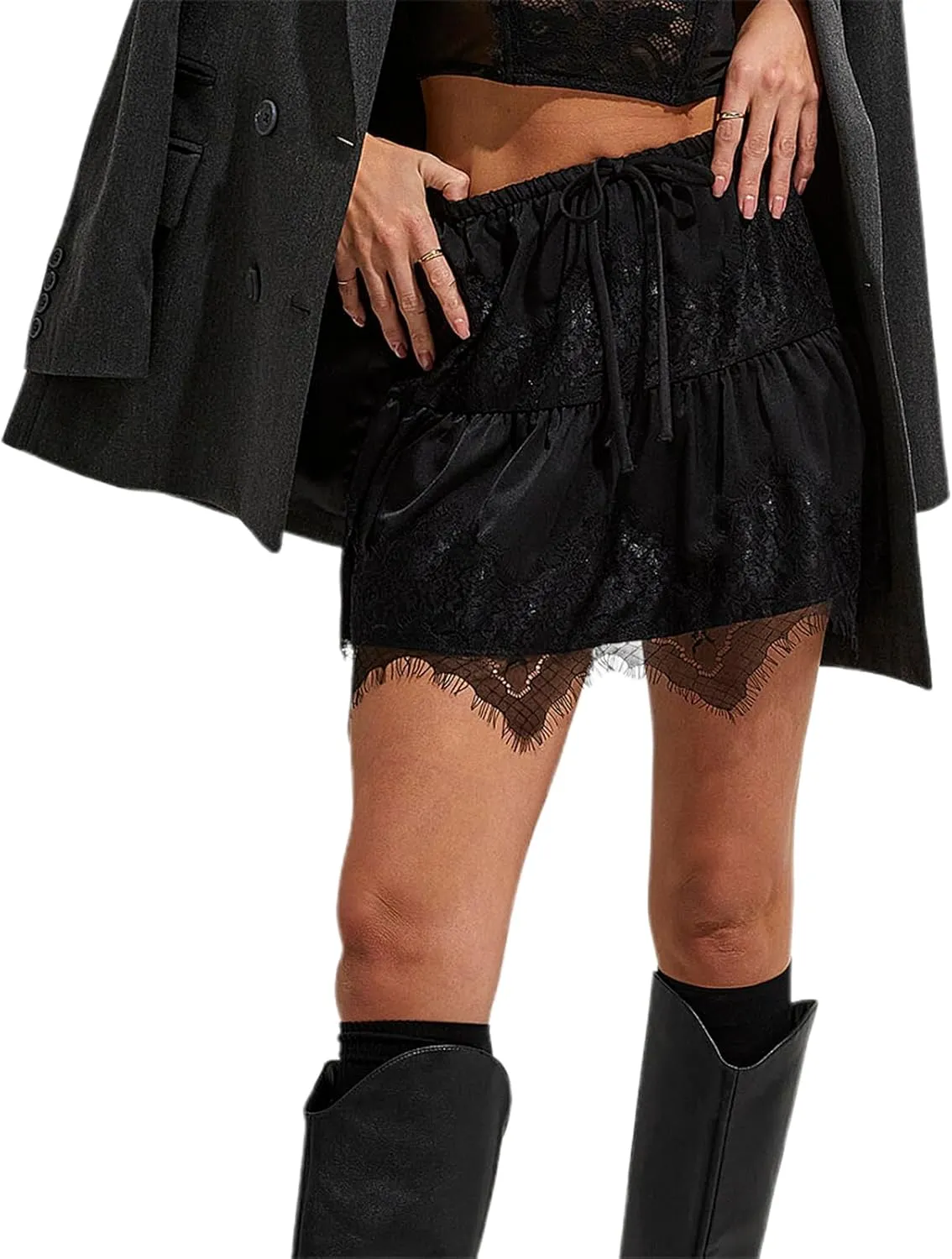 Meiweileya Y2k Lace Mini Skirts for Women Low Rise Pleated Half Slip Skirt Under T Shirt Ruffle Aesthetic Short Skirts