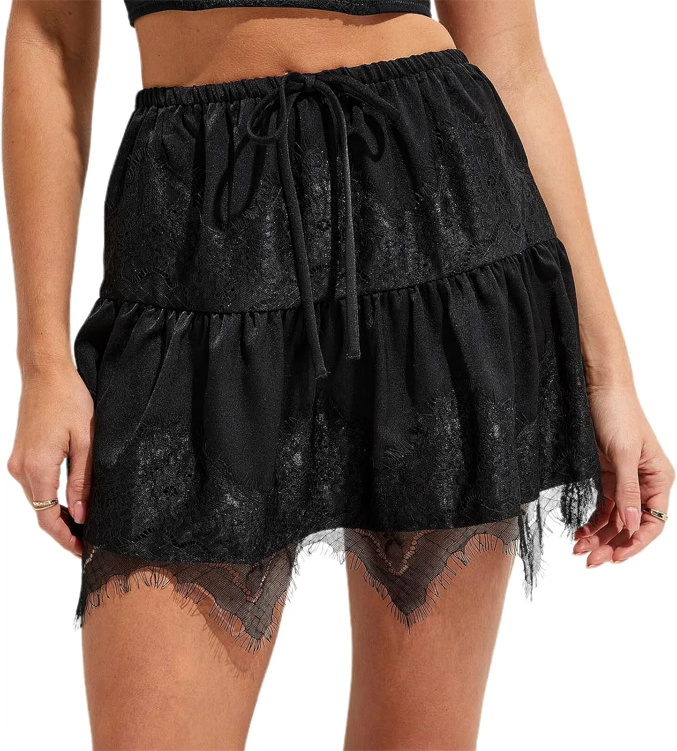 Meiweileya Y2k Lace Mini Skirts for Women Low Rise Pleated Half Slip Skirt Under T Shirt Ruffle Aesthetic Short Skirts