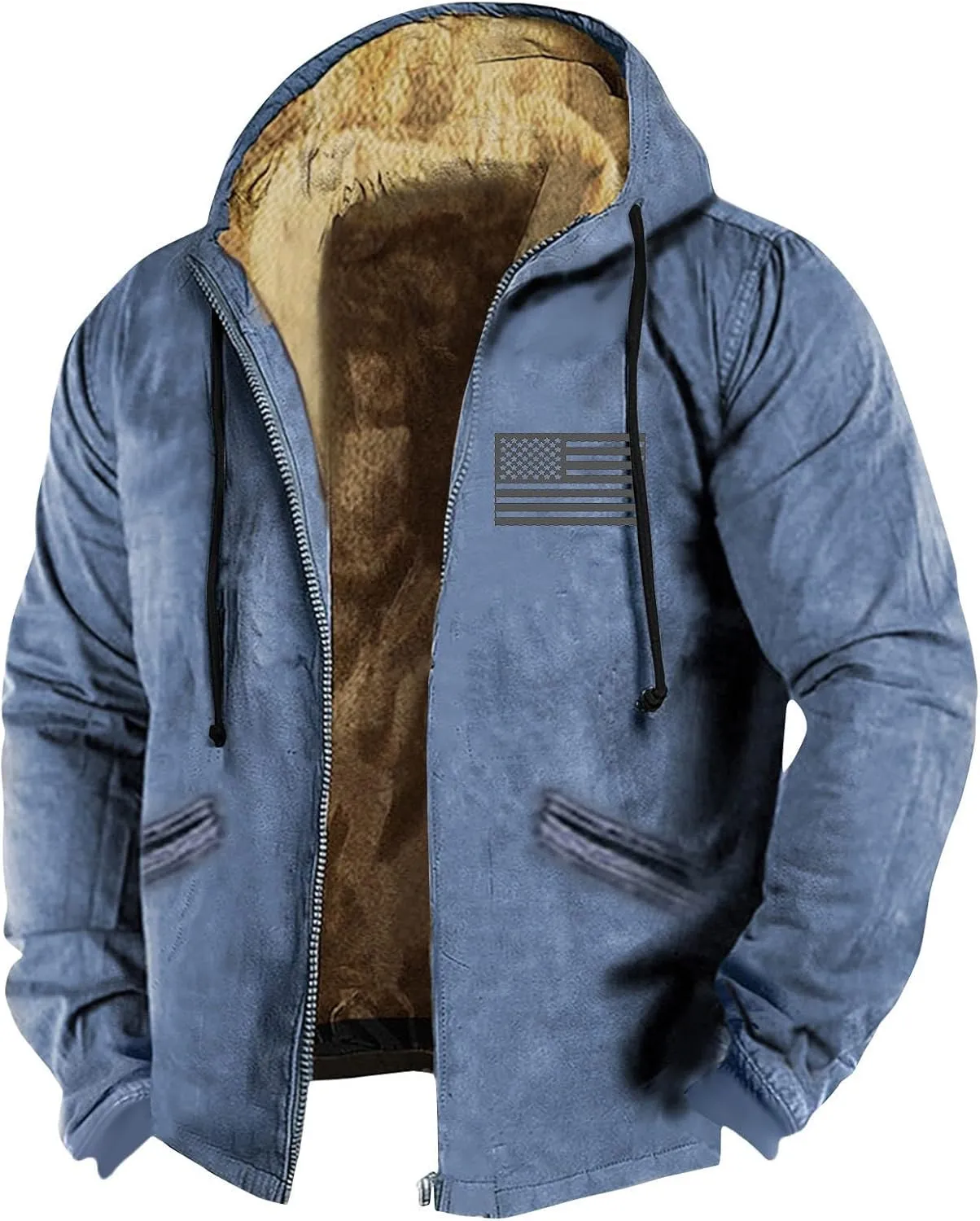 Men Zipper Hoodie Coat Thick Warm Winter Heavyweight Fleece Lined Jackets Sherpa Hooded Sweatshirt M-7XL