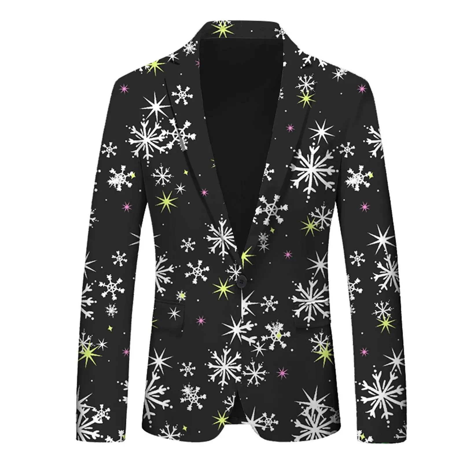 Men's Christmas Snowflake Elk Print Blazer Jackets With Pocket Elegance Laple Suit Coat Plus Size Party Outwears