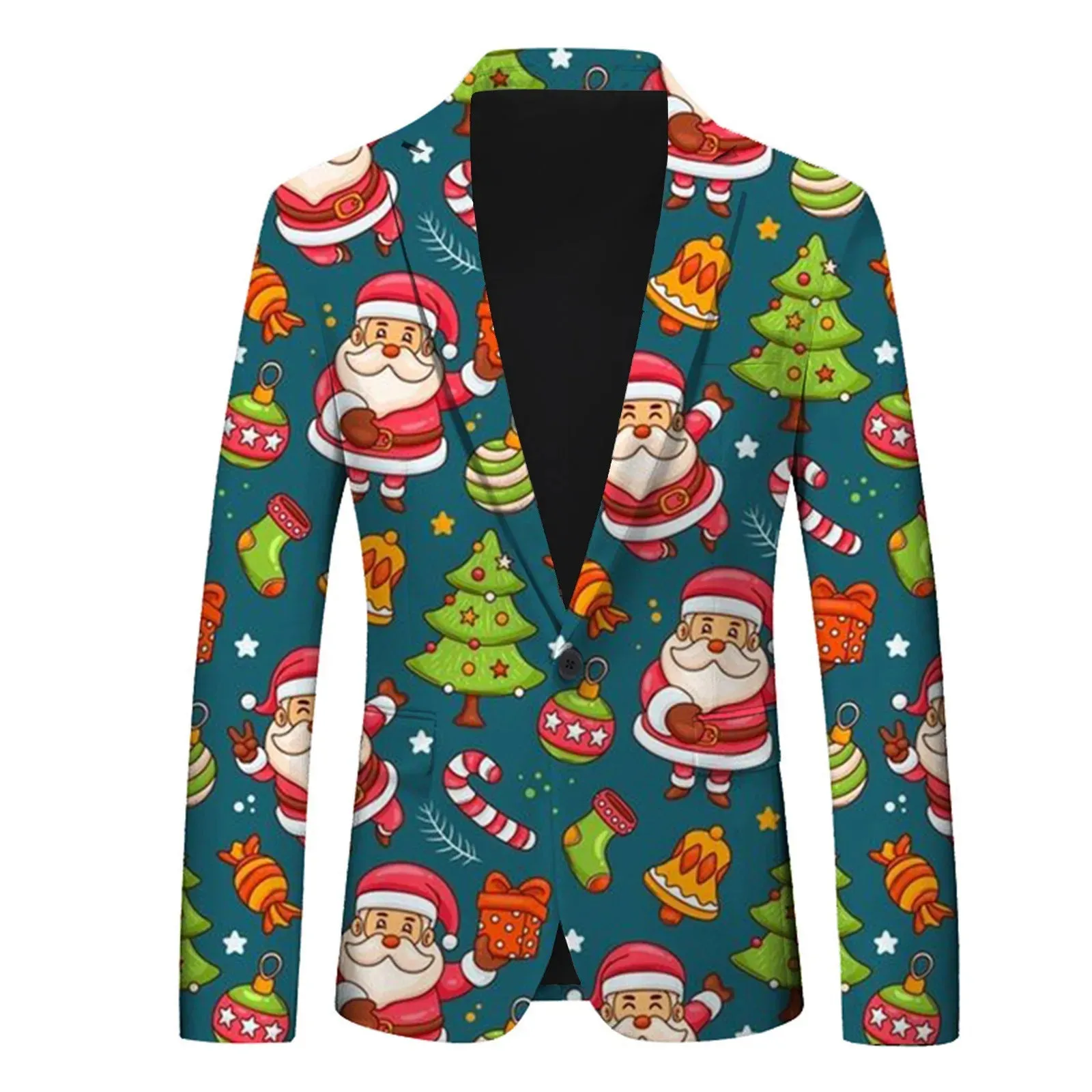 Men's Christmas Snowflake Elk Print Blazer Jackets With Pocket Elegance Laple Suit Coat Plus Size Party Outwears