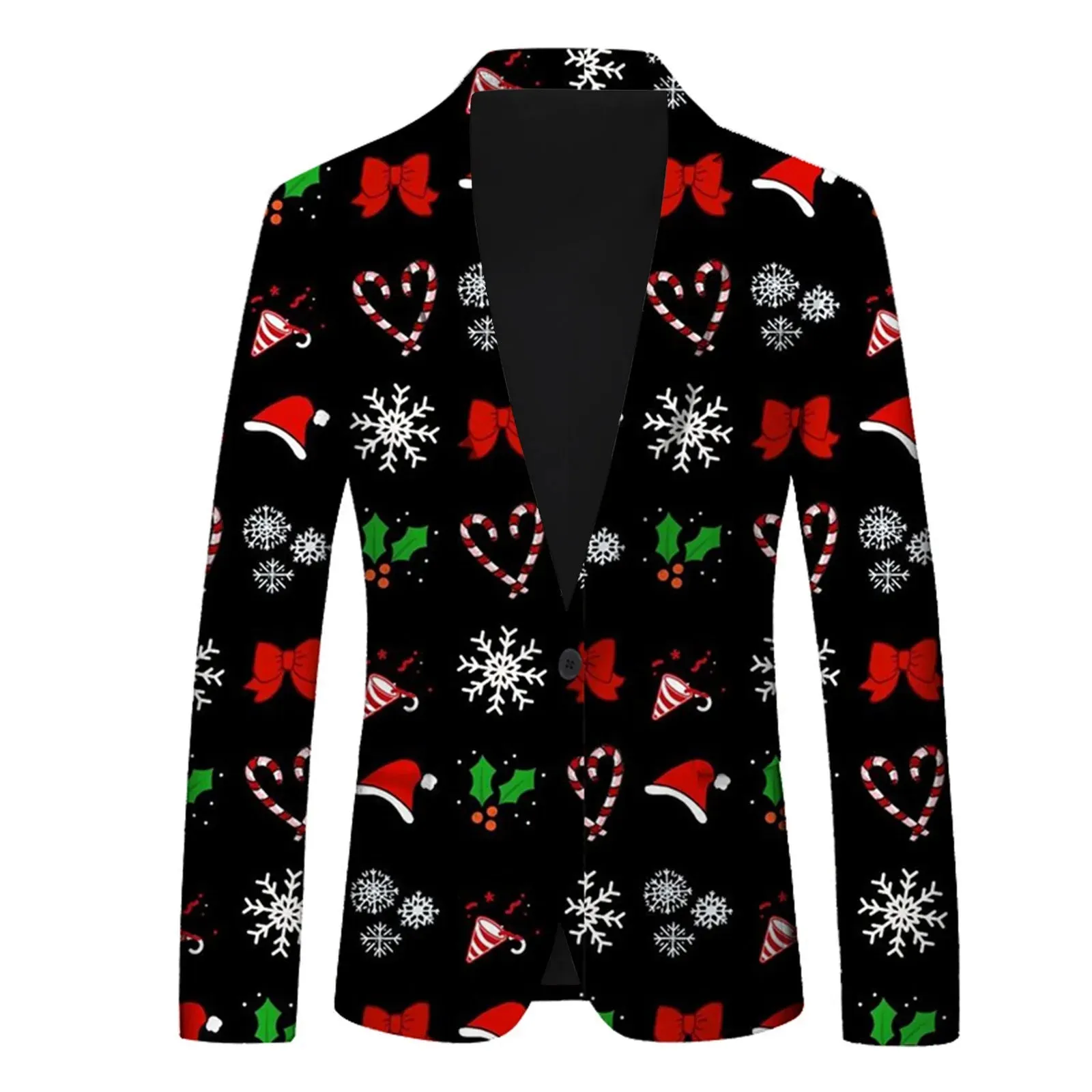 Men's Christmas Snowflake Elk Print Blazer Jackets With Pocket Elegance Laple Suit Coat Plus Size Party Outwears